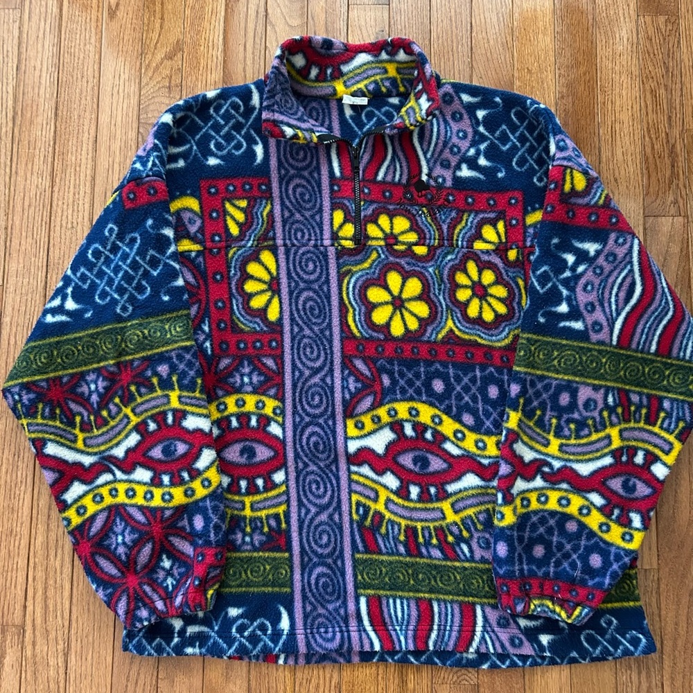 Colorful Patterned Fleece Pullover - image 2